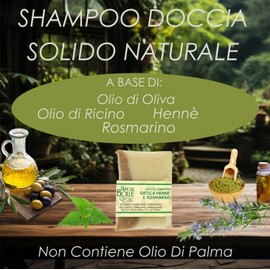 Antiche Bolle - Dusch-Shampoo, fest, 100 % natürlich mit Brennnessel, Henna und Rosmarin, für alle Haut- und Haartypen - feuchtigkeitsspendend, belebend und stärkend - 100 g