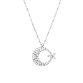 Remi Bijou - Halbmond mit Stern Halskette Kette mit Zirkonia Strass Stern Ay Yildiz Mond Star