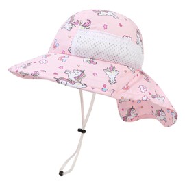 JUPSK Baby Sun Hat Toddler Summer Bucket Hat Wide Brim Beach Cap with Neck Flap UPF50 Adjustable Unicorn Cap for Kids Child Boys Girls 5-8 Years