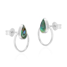 Aeravida Cute Teardrops Abalone Shell Inlay .925 Sterling Silver Circle Stud Earrings | Minimalist Sterling Silver Stud Earring for women | Teardrops Stud Earrings