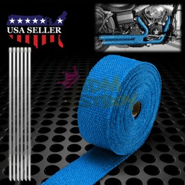 Blue Exhaust Pipe Insulation Thermal Heat Wrap 2" x 50' Motorcycle Header Protection Fiberglass Heat Shield 6X Stainless Ties