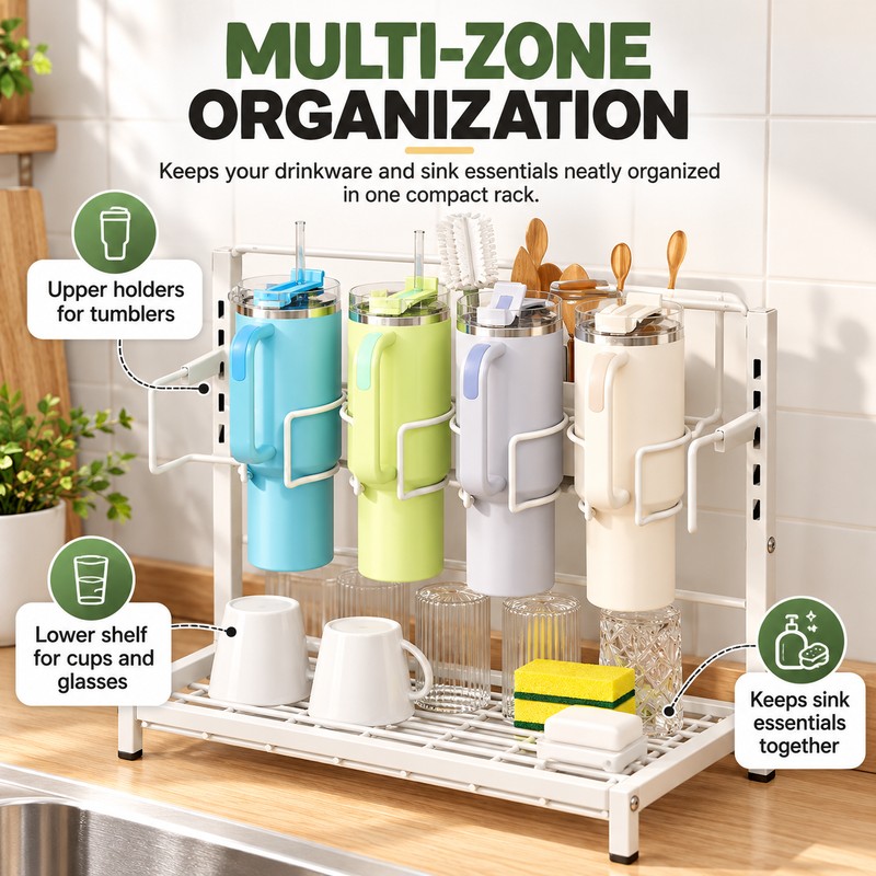 40oz Tumbler Water Bottle Organizer Rack, Metal Cup Holder and