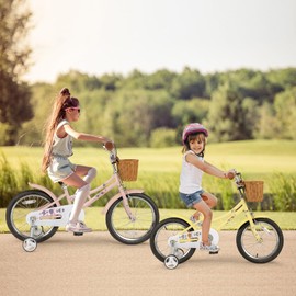 HONEY JOY Kids Bike, 16 18 Inch Retro Toddler Bikes w/Training Wheels, Handbrake & Coaster Brake, Steel Frame, Fully Enclosed Chain, Adjustable Handlebar & Seat (18 Inch with Kickstand, Pink)