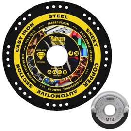 SabreCut VB115MEGRB 115mm (4.5") x 22.23mm Bore Vacuum Brazed Metal Cutting Angle Grinder Diamond Disc Blade & 45mm M14 Quick Change High Performance Grinder Locking Nut Set