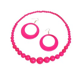 Fuqimanman2020 Colorful Neon Acrylic Beaded Necklace Earrings Set for Women 70s 80s Retro Circle Round Dangle Drop Earrings Boho Exaggerated Geometry Necklace Earrings Jewelry Gift-Hot Pink