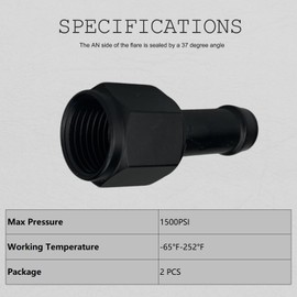 10AN Female to 5/16 Barb Hose Fitting Adapter Straight Swivel Aluminum Black, Pack of 2