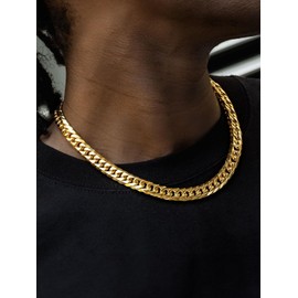 U7 Mens Punk Necklace 18K Gold Plated 12MM Thick Big Franco Curb Chain, Hip Hop Jewelry for Rapper, 30 Inches Long Chunky Links