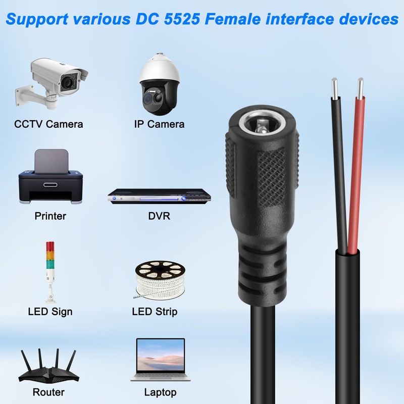 MEIRIYFA 5Pack DC 5.5mm x 2.5mm Female Plug to Bare