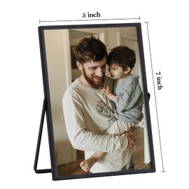 eletecpro 5x7 Metal Picture Frame Set of 2 with Real Glass Cover, Tabletop Display Photo for Multiple Size up to 5x7, Black Floating Photo Frame for Wedding, Party, Home Decor, Vertical