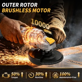 JEXUGK Cordless Angle Grinder 5 Inch, 10000RPM Brushless Motor Cordless Grinder Tool with 2x6.0Ah Batteries, 21V Electric Angle Grinder Portable with 5 Discs, for Metal Cutting, Auto Body, DIY
