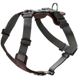 HUNTER AALBORG MIXED Dog Harness Dark Brown / Grey Cowhide Leather / Nylon Adjustable to 5 Positions Lightweight with Plastic Buckles Made in Germany Size: S