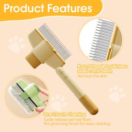 Cat Flea Comb Pet Grooming Set, 2Pcs Pets Hair Removal Combs with Release Button, with 1Pc Comb and 1Pc Pets Nail Clipper, Hair Grooming Tool for Dogs and Cats