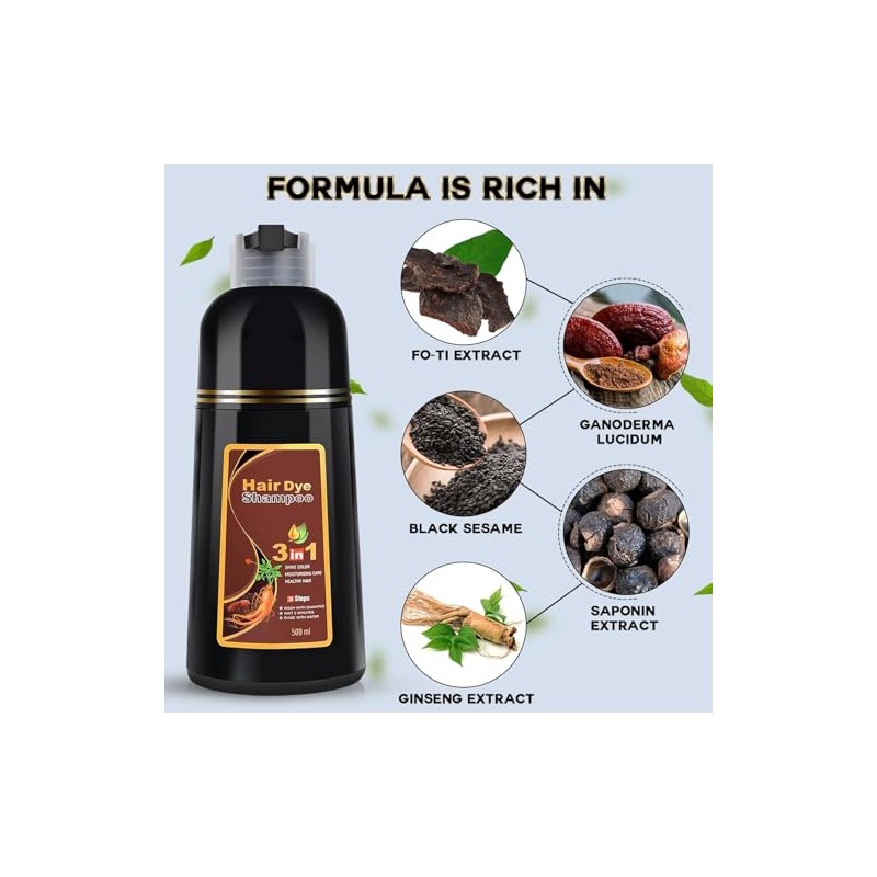 Champú Teñir Cabello Castaño Oscuro Meidu Cubrir Canas Base Hierbas