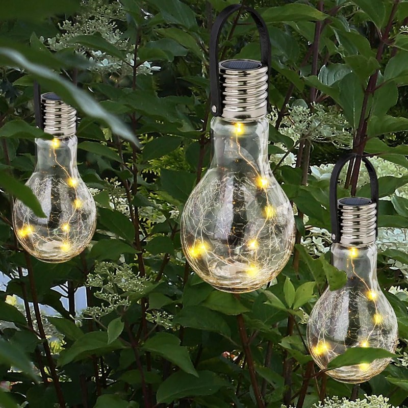 Solarlampe Solarleuchte Gartenlampe Hängelampe Dekoleuchte Terrasse, IP44 Akku, Edelstahl Glas