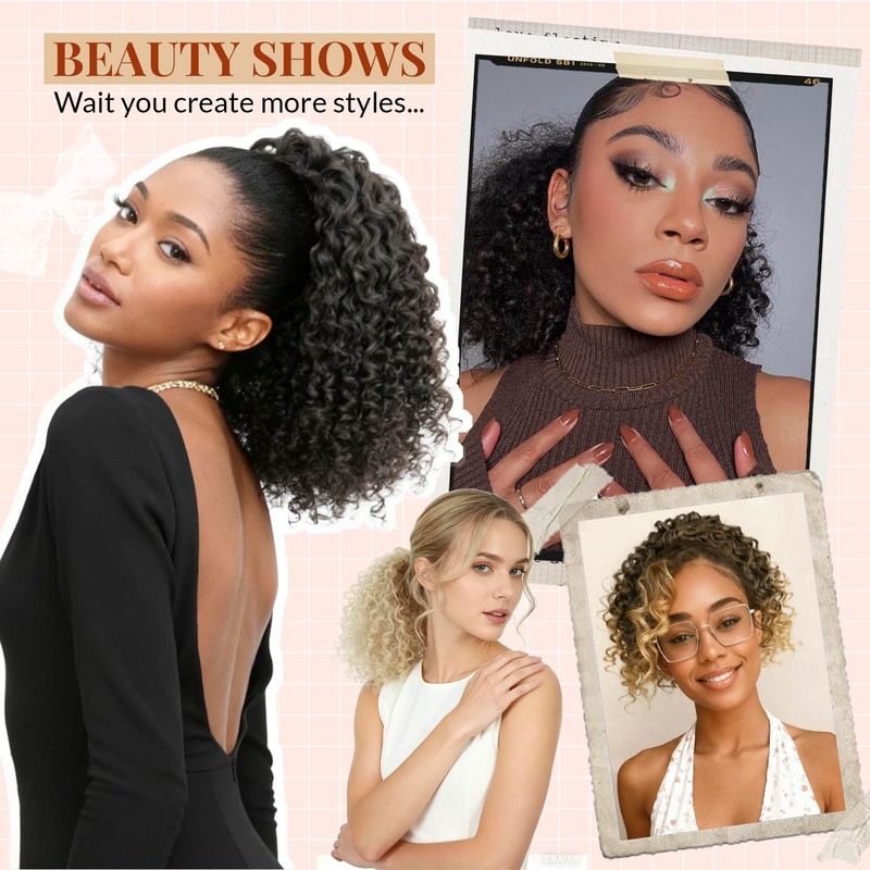 Leeons Afro Kinky Curly Drawstring Ponytail for Black Women, 10