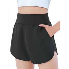 Hvididan Girls Athletic Shorts High Waisted with Pockets Lightweight Soft Quick Dry Running Shorts for Kids Sports Black 13-14