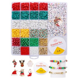 Nwvuop Christmas Beads for Bracelet Making Kit Christmas Bracelet Making Kit Christmas Clay Beads for Christmas DIY Bracelet Necklace Supplies