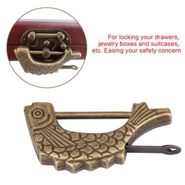 Antique Metal Locker Fish Shaped Bronze Vintage Padlock Lock Old Chinese Padlock for Drawer Jewelry Box Cabinet with Key