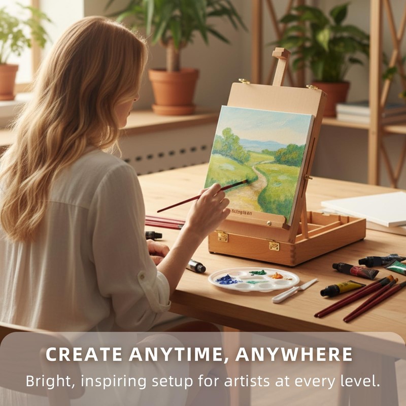 Falling in Art Beechwood Easel Box Set, 27 Pcs Tabletop
