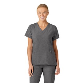 WonderWink W123 Women’s Stylized V-Neck Scrub Top — Charcoal Heather, Large
