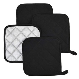 Pot Holders for Kitchen Clearance,Heat Resistant Potholder, Hot Pads, Oven Potholders Bulk, Cloth Pot Holders for Cooking and Baking 4 Pack Black