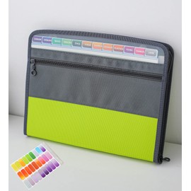 NAFY Expanding File Folders, 13 Pockets Document Organizer with Zipper, A4 Letter Size Portable Accordion Expanding File Folders with 27pcs Multicolor Labels for Home Office School Supplies (Green)