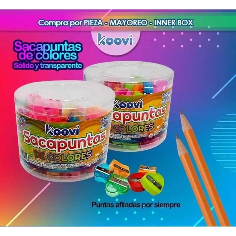 Koovi – Sacapuntas Transparentes, Bote C/100 PZ, afilador de lápices
