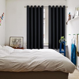 BGment Blackout Curtains - Grommet Thermal Insulated Room Darkening Bedroom and Living Room Curtain, Set of 2 Panels (70 x 63 Inch, Black)