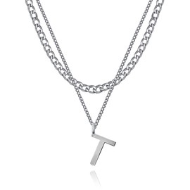 Collar largo con inicial en capas de plata tiantian para mujer, regalos de moda, cadena de eslabones con clip de papel, collar con colgante de letra de moneda, gargantilla con cierre de palanca,