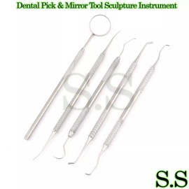 S.S 1 Set Dental Pick & Mirror Tools Sculpture Instrument Double End, PR-009