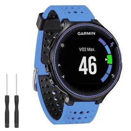 Threeeggs Replacement Silicone Sport Watch Band for Forerunner 220 230 235 620 630 735XT Smartwatch Wrist Strap (Sky Blue & Black)