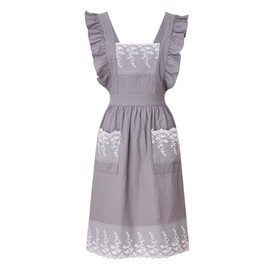 Zulzifs Vintage Aprons for Women - Cute Pinafore Cooking Apron Dress with Pockets for Kitchen Baking Gardening Painting (Grey)