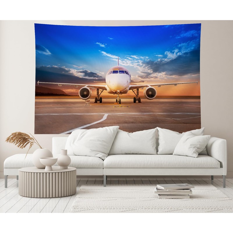 CHNYWORK 7ftx5ft Airplane Photography Backdrop Aircraft Parking Airport Runway Blue