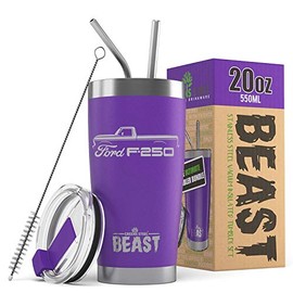 1973-77 Ford F250 Pickup Truck Beast 20 oz Stainless Steel Insulated Tumbler w/Lid, 2 Straws, Brush and Gift Box purple
