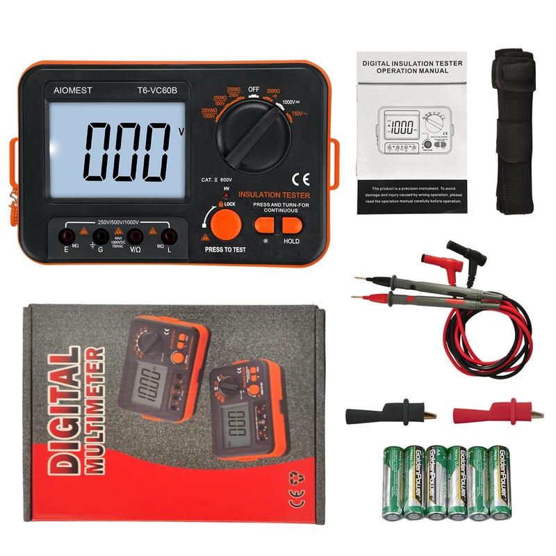AIOMEST Digital Megohmmeter Megaohm Meter with 250V/500V/1000V Test Voltage Testing