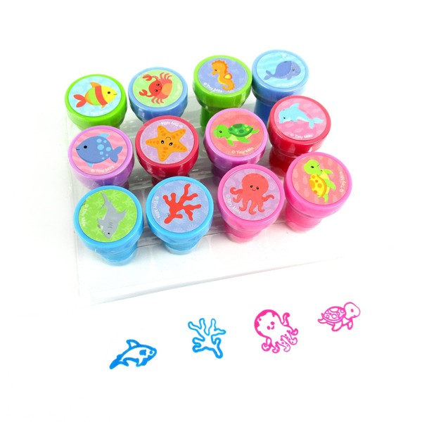 TINYMILLS 12 Pcs Ocean Life Turtle Stamp Kit for Kids Self Inking Stamps Gift Party Favors