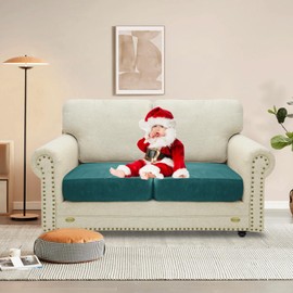 MAXIJIN Velvet Stretch Seat Cushion Covers Couch Cushion Cover for Individual Cushions Sofa Seat Cushion Slipcover with Elastic Bottom (2 Piece Sofa Cushion Covers, Blackish Green)