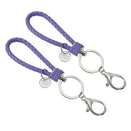 PATIKIL Keychain Bracelet, 2 Pack Woven Leather Wristlet Keychain for Women and Men Handmade Keyring Holder for Car Keys, Bag Decoration,Purple