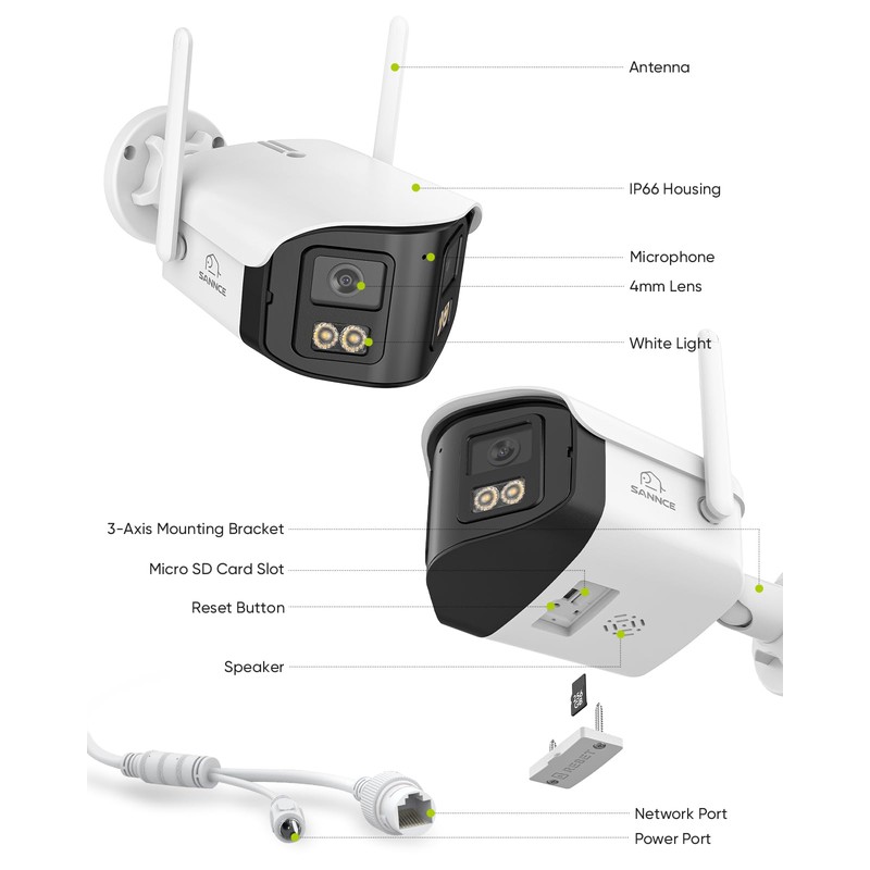 SANNCE 4MP Dual Lens Security Camera - 170° Ultra-Wide Angle,