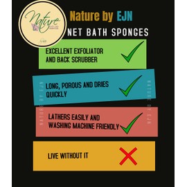 Nature by EJN - Net Bath Sponge, N1 Weave, Long, Skin Exfoliation, Porous, Stretches Horizontally to Approximately 49" (Chartreuse Green).Not Authorized for Sale Outside The USA.