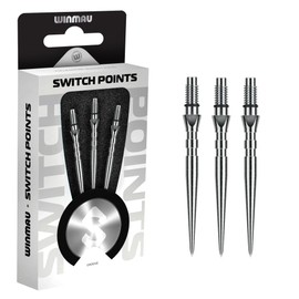 WINMAU - Switch Points - Carbon Steel Tip - Threaded Rapid-Change Mechanism - 1 Set per Pack - Groove Silver Effect 30mm - Professional Darts Accessories