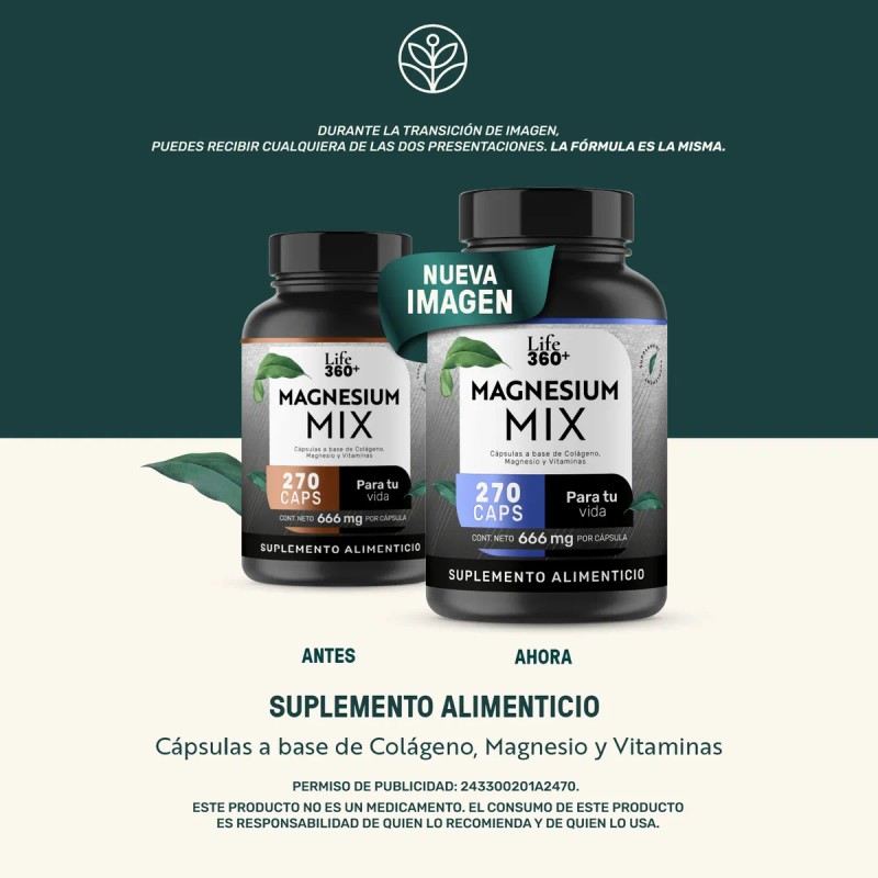 Colágeno Magnesio Y Vitaminas Life360+ Magnesio Mix 270 Cáps Sabor