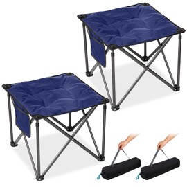 FUNDANGO Folding Camping Stool, 2 Pack 18.1 Inch Oversized Foot Stools 400 Lbs Heavy Duty Portable Padded Seat Anti-Slip Foots & Carry Bag for Fishing Outdoor Lawn Travel (Blue)