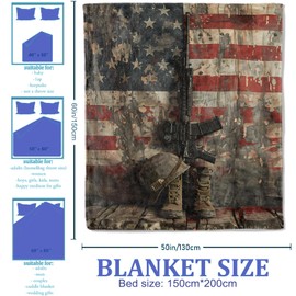 Plistiz Veteran Throw Blanket 50"x60", War Memorial American Flag Patriotic Theme Blankets for Living Room Couch, Home Decor, Soft Flannel Veteran Gifts for Adults and Men