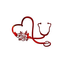 Floral Heart Stethoscope Sticker Vinyl Decal Notebook Car Laptop 5.5" x 4.25" (Red Holographic)