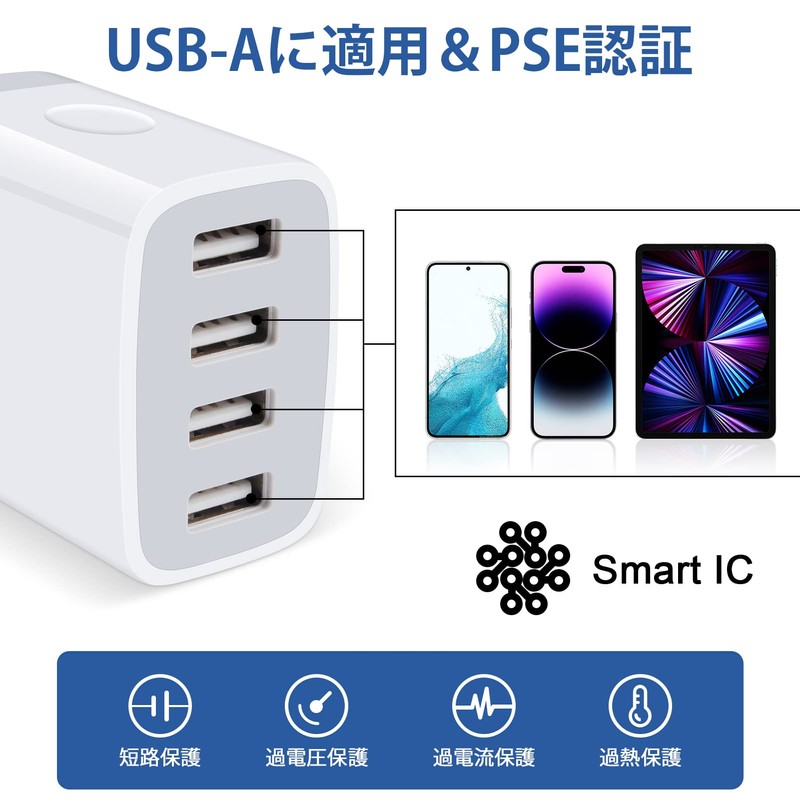 FodLop USB Outlet 4 Port Charger, 24 W, USB AC
