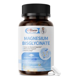 Magnesium Glycinate Capsules, Magnesium Bisglycinate 100% Chelated, Maximum Absorption, Gentle on Stomach, Small Easy to Swallow, Supports Restful Sleep, Muscle, Bone Health, 180 Counts