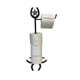 De Leon Collections Free Standing Bathroom Toilet Paper Roll Holder, 16.5 Inch Metal, Horseshoe