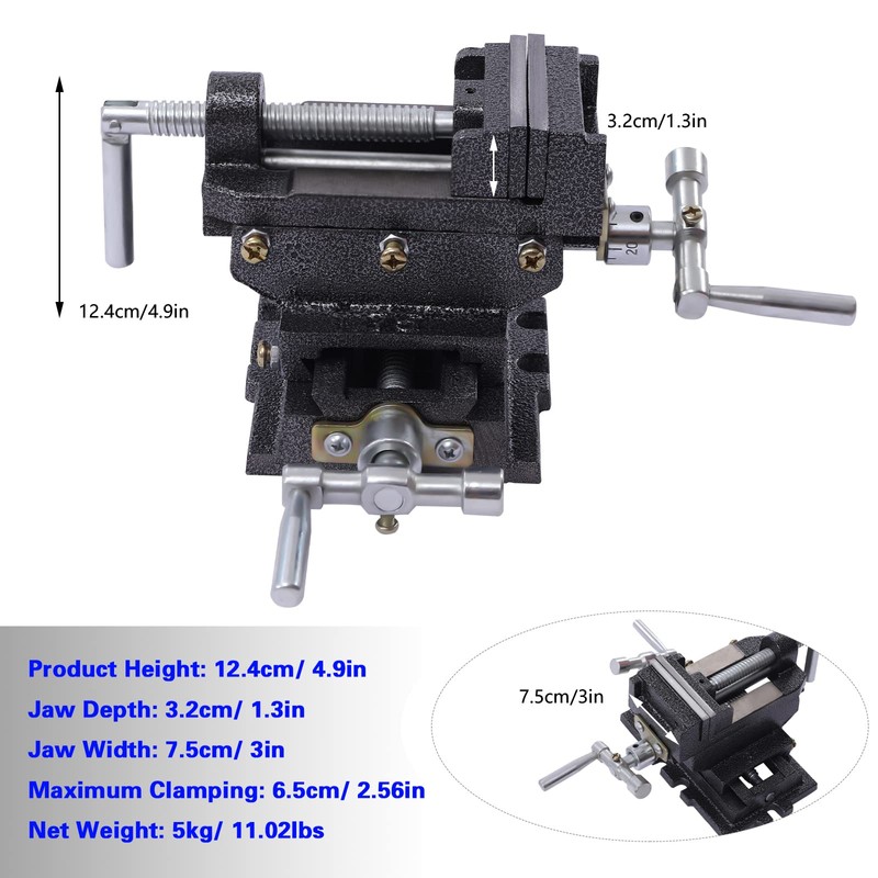 3" Cross Slide Drill Press Vise, Compound Bench Table Bench