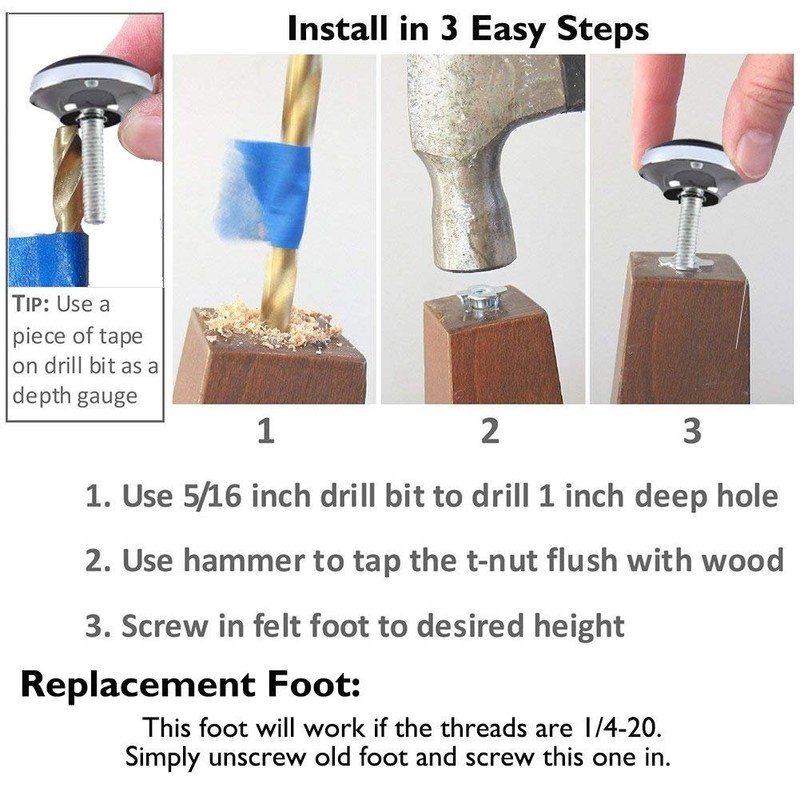 Circe-eu M8 Adjustable Furniture Leveling Feet with T-Nut 40x30mm 10pcs